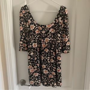 Women’s XS AMERICAN EAGLE Black Light Pink Floral Babydoll 3/4 Sleeve Dress